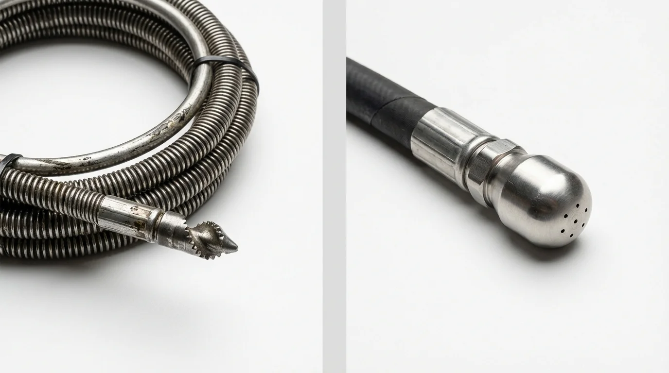 Drain snake cable and hydro jetting nozzle used for drain cleaning in Bedford, KY