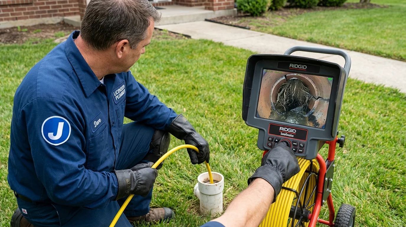 Sewer camera inspection being performed by Johns Plumbing LLC in Bedford