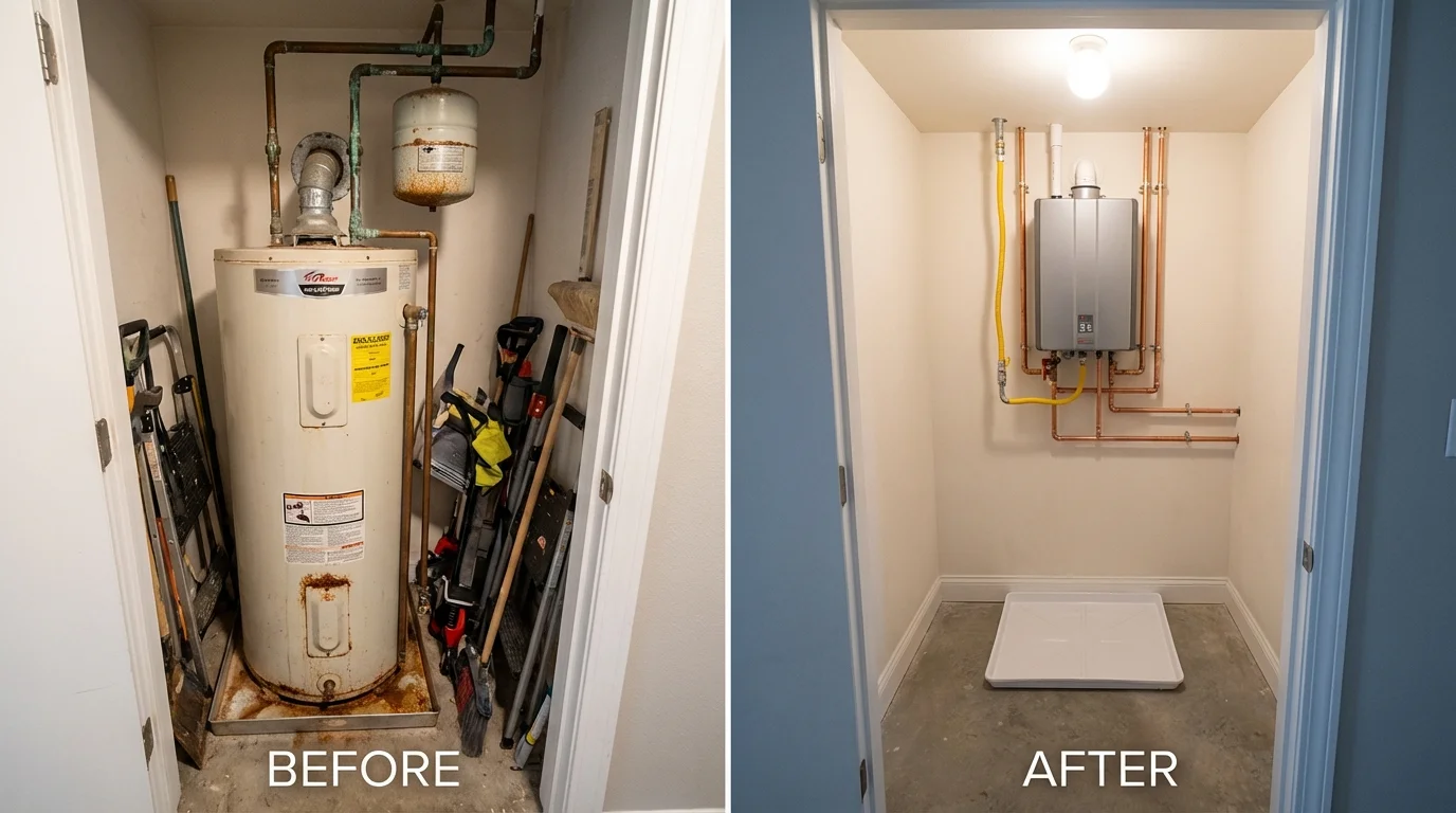 Tank water heater versus wall-mounted tankless unit comparison for Bedford, KY homeowners
