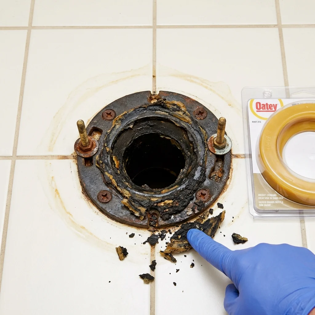 Failed wax ring showing water seepage at the base of a toilet in a Bedford, KY home